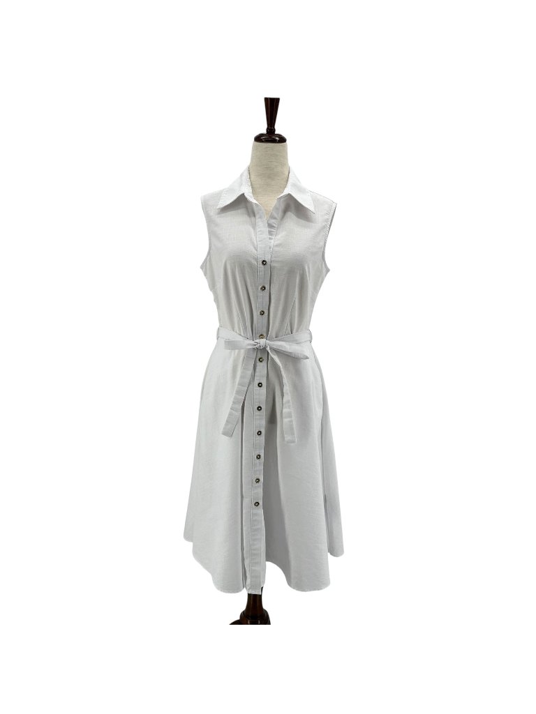 Sharagano New York Womens 4 Dress A-Line Belted Optic White Sleeveless Preppy